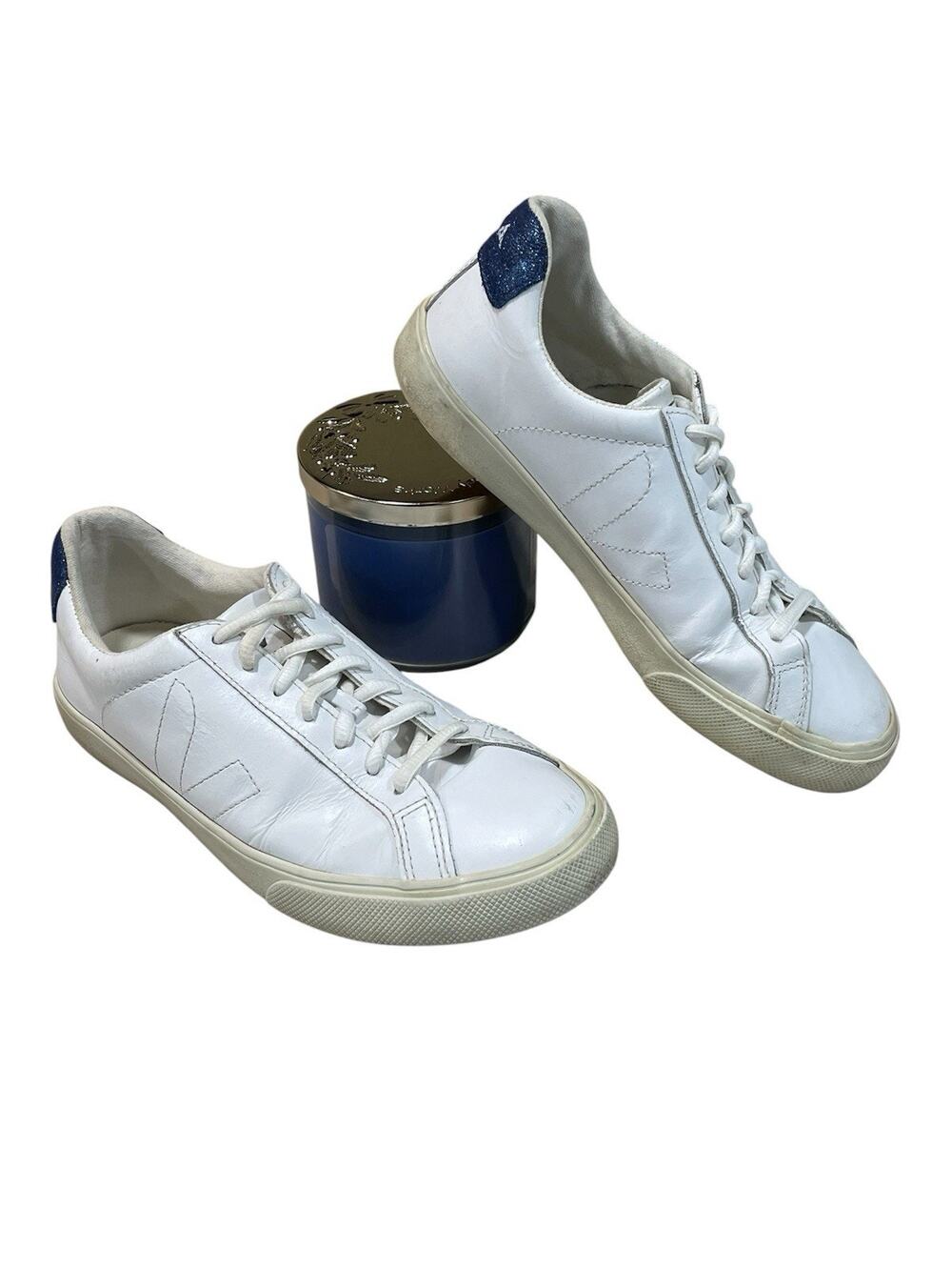 Veja Esplar Shoes Womens Size 6 White Leather Low Top Casual Logo Sneakers